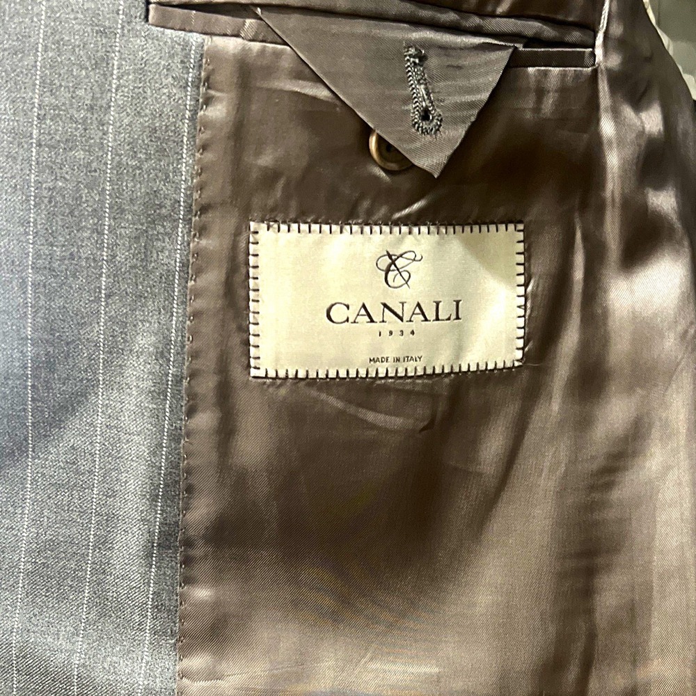 1934 Canali Capri Gray Pinstripe Wool Twill Suit 2pc 46R 2-Button Single Vent